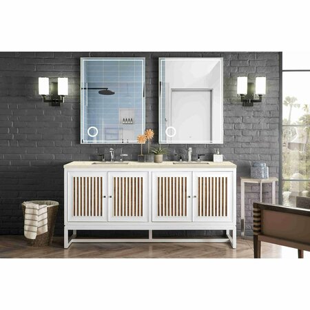 James Martin Vanities Athens 72in Double Vanity, Glossy White w/ 3 CM Eternal Marfil Top E645-V72-GW-3EMR